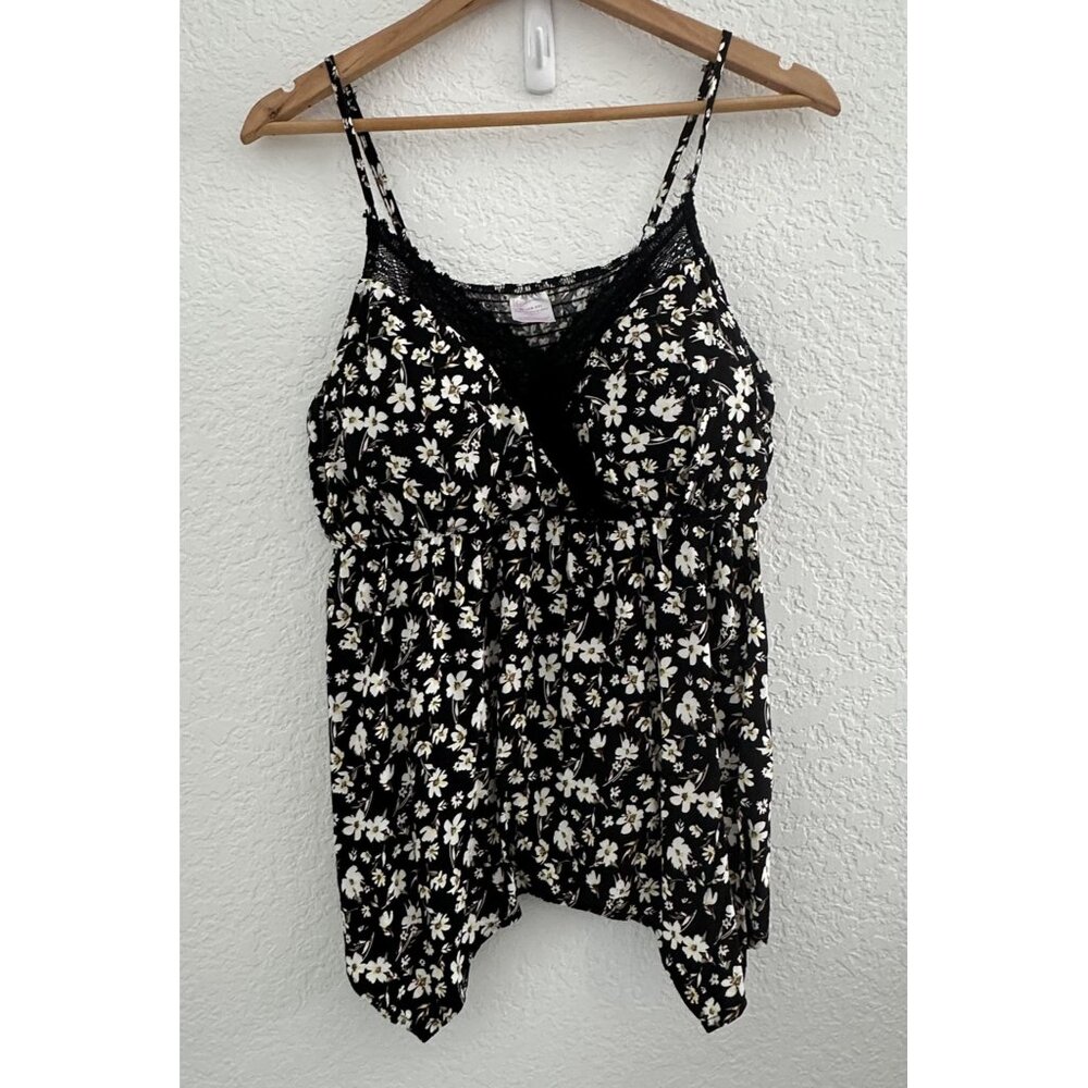 No Boundaries Babydoll Cami Juniors XL (15-17)  Black Floral Lace Cottage Y2K‎